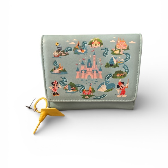 Loungefly Handbags - Loungefly Blue Wallet with Disney Castle and Characters